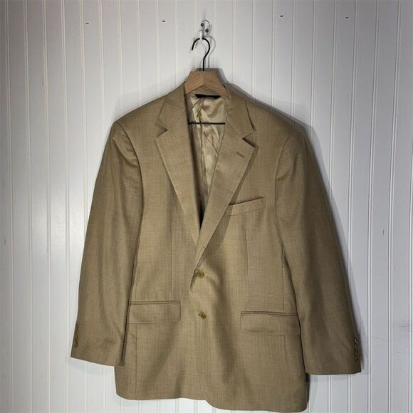 Brooks Brothers 346 44R Sport Coat Blazer Tan Herringbone Silk Wool Linen Mens - Picture 1 of 11